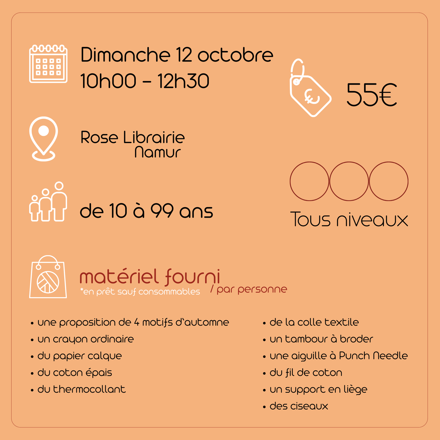 filybul atelier punchneedle rose librairie namur
