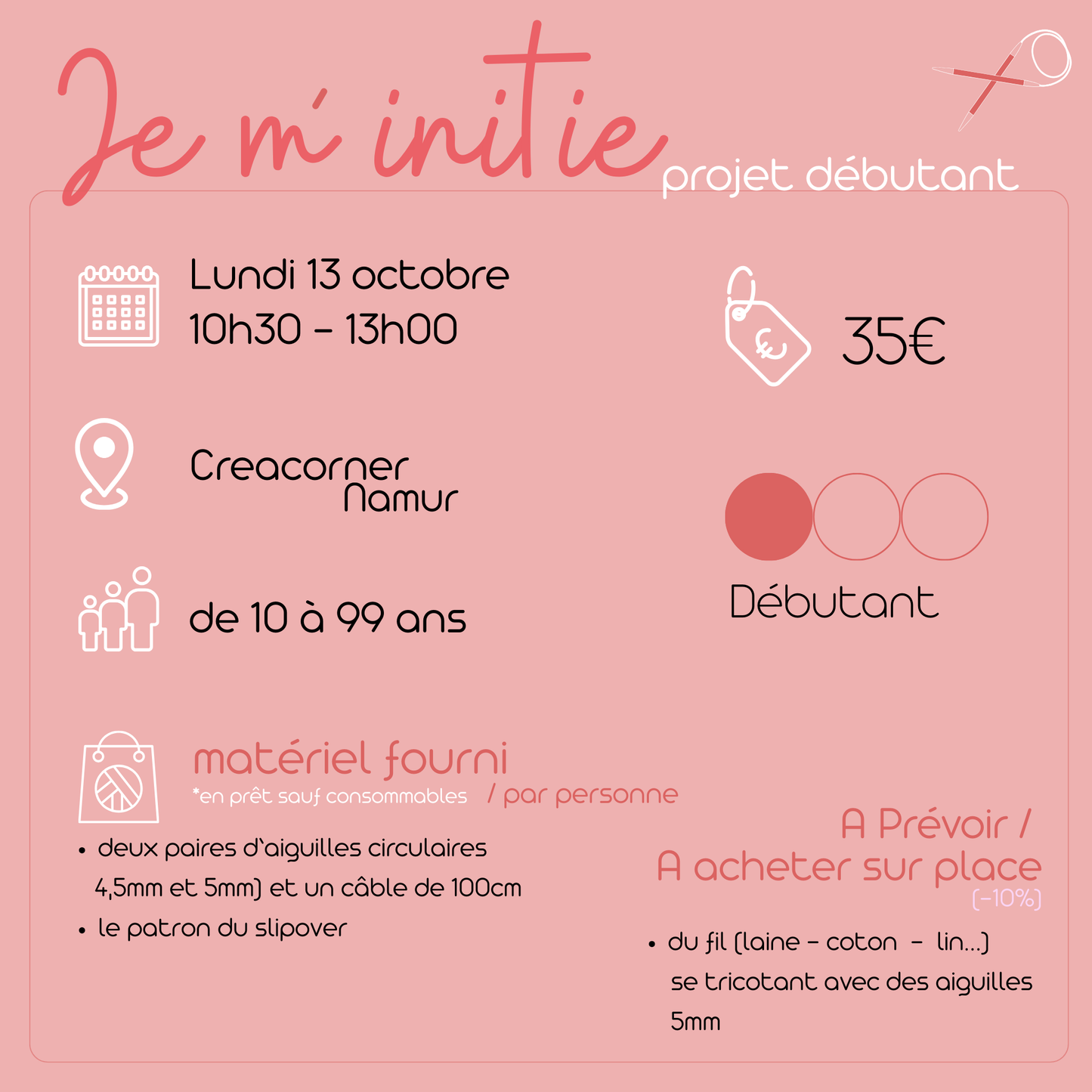 filybul atelier tricot initiation creacorner namur