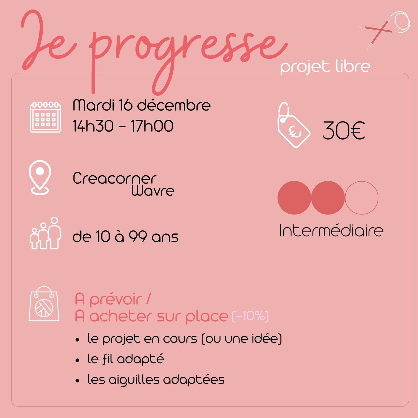 16/12 Tricot circulaire : initiation et perfectionnement - CREACORNER (Wavre)