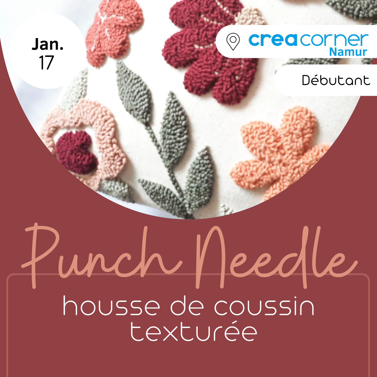 17/01 Punch Needle : housse de coussin texturée - CREACORNER (Namur)