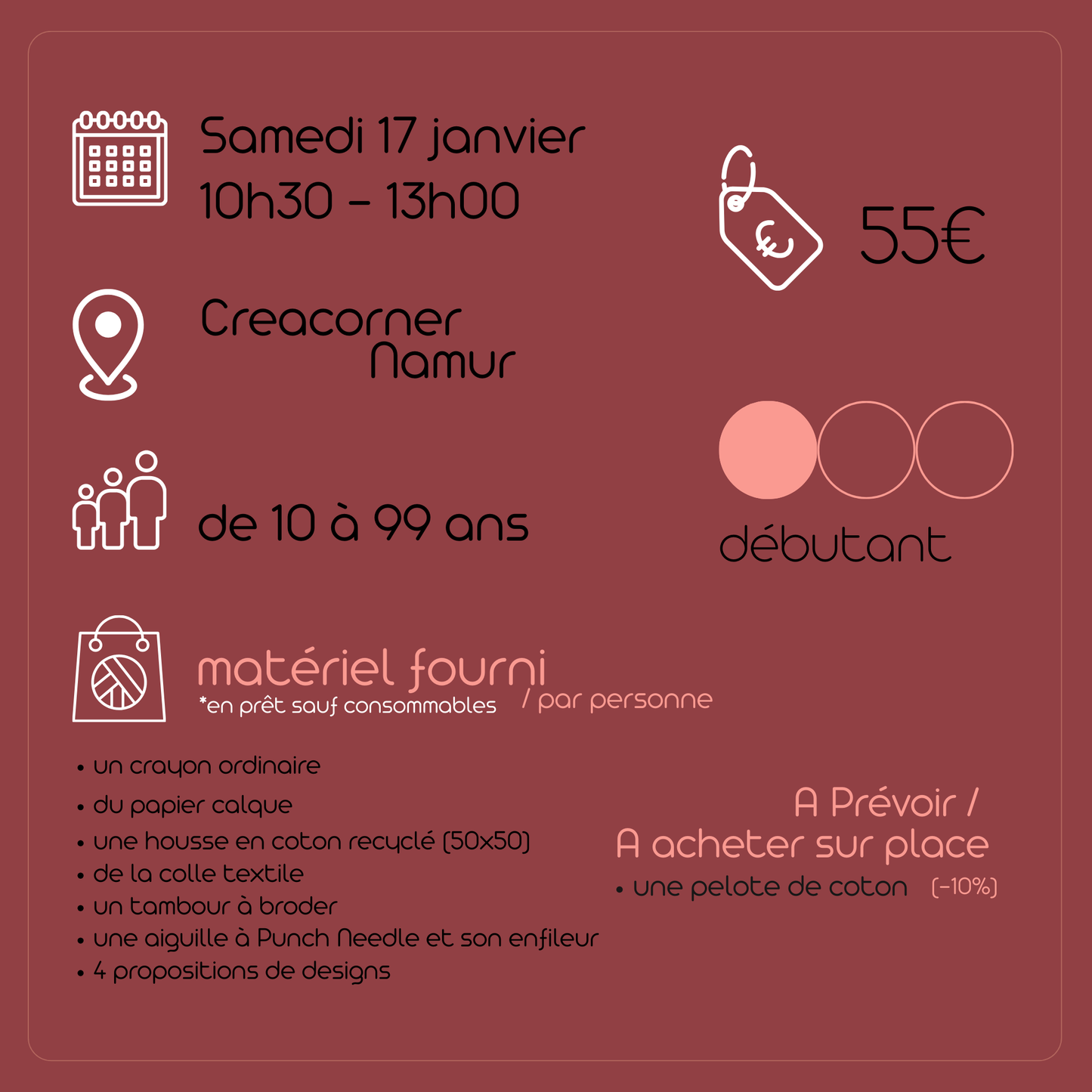 17/01 Punch Needle : housse de coussin texturée - CREACORNER (Namur)