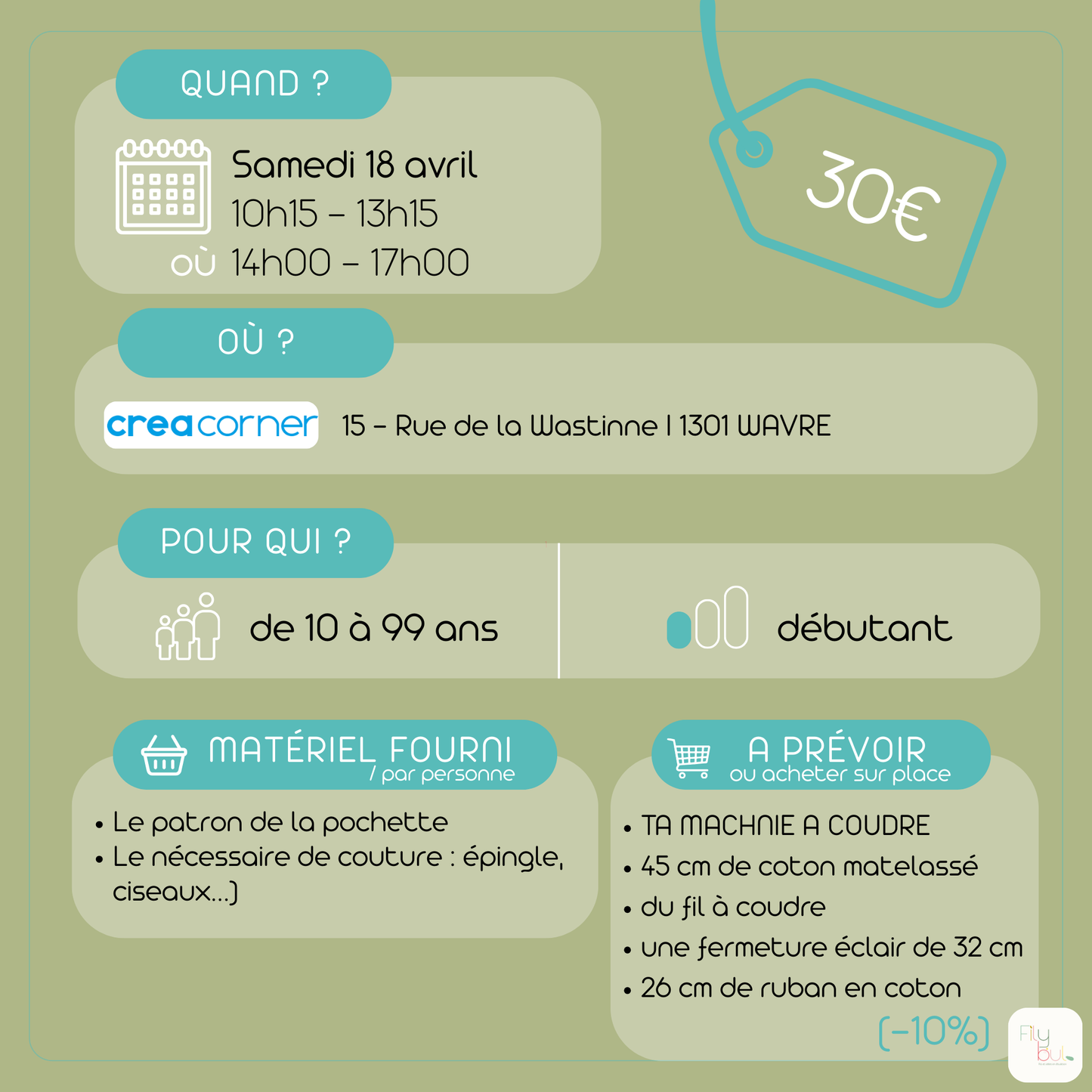 18/04 Couture : trousse matelassée - CREACORNER (Wavre)