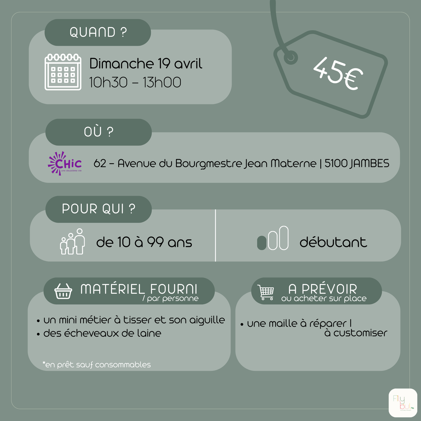 19/04 Tissage sur mailles - Chic une deuxième vie (Jambes)