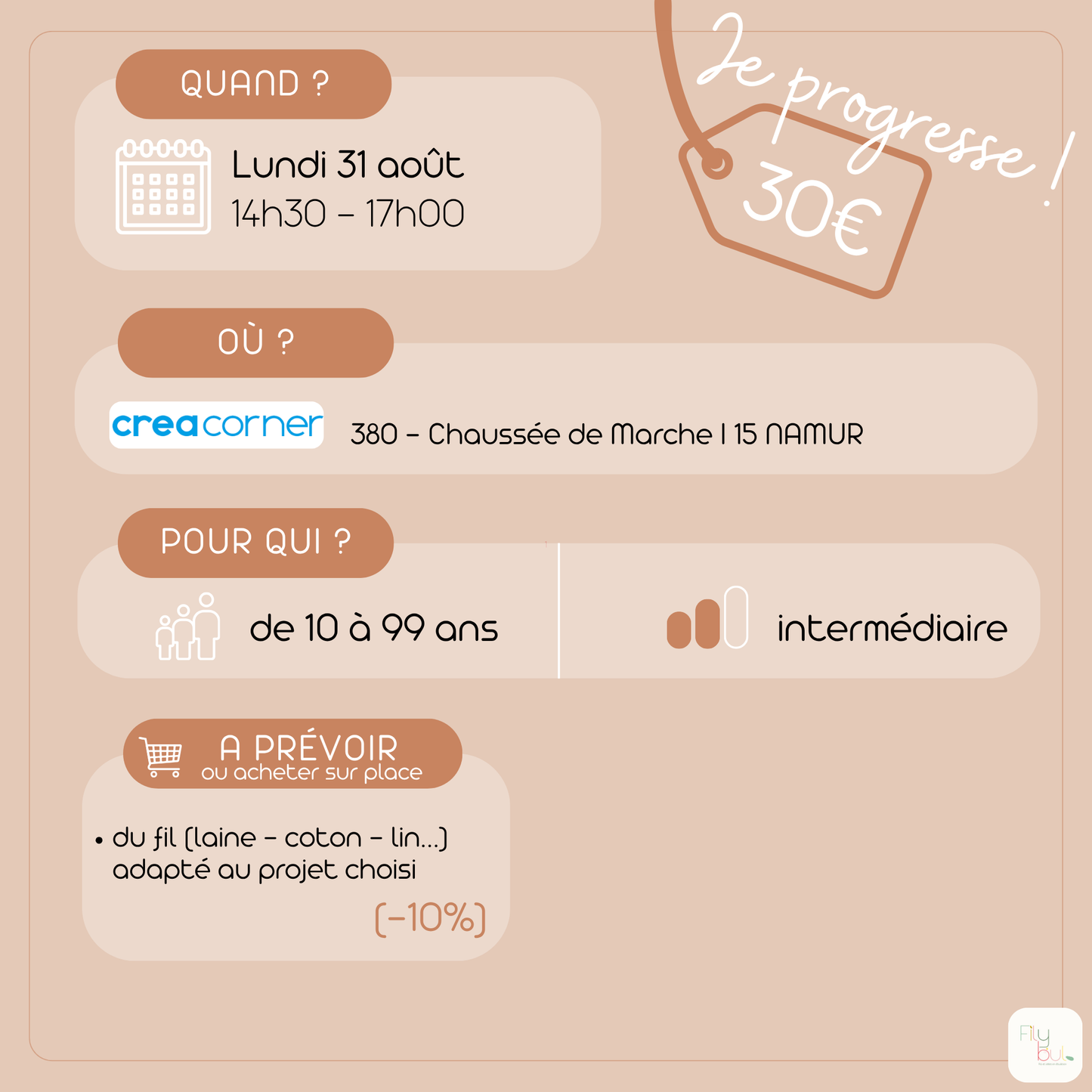 Atelier tricot circulaire à Namur — Initiation et perfectionnement | 31 août