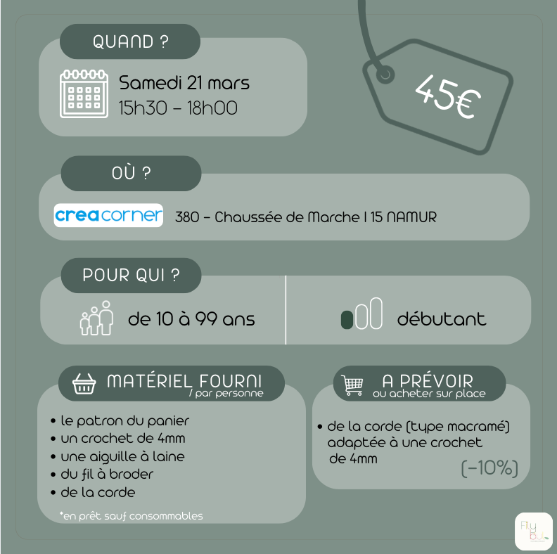 21/03 Crochet : panier lapin de Pâques en corde - CREACORNER (Namur)