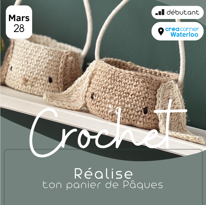 28/03 Crochet : panier lapin de Pâques en corde - CREACORNER (Waterloo)