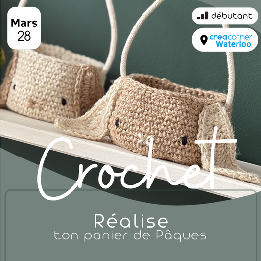 28/03 Crochet : panier lapin de Pâques en corde - CREACORNER (Waterloo)