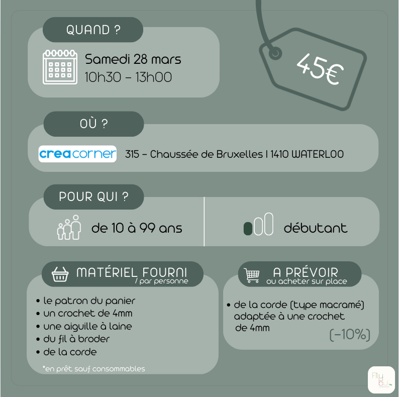 28/03 Crochet : panier lapin de Pâques en corde - CREACORNER (Waterloo)