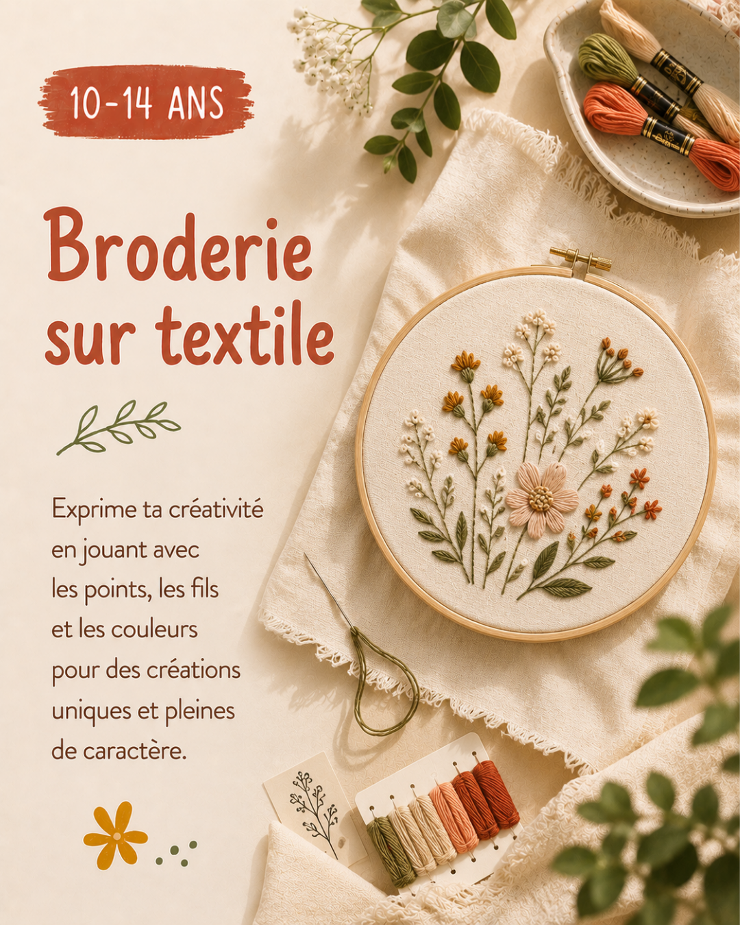 stage créatif filybul 10-14ans profondeville broderie textile