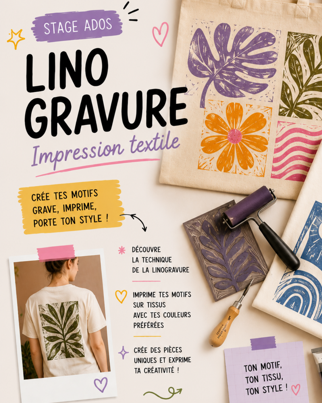 stage creatif filybul 15-17ans profondeville linogravure