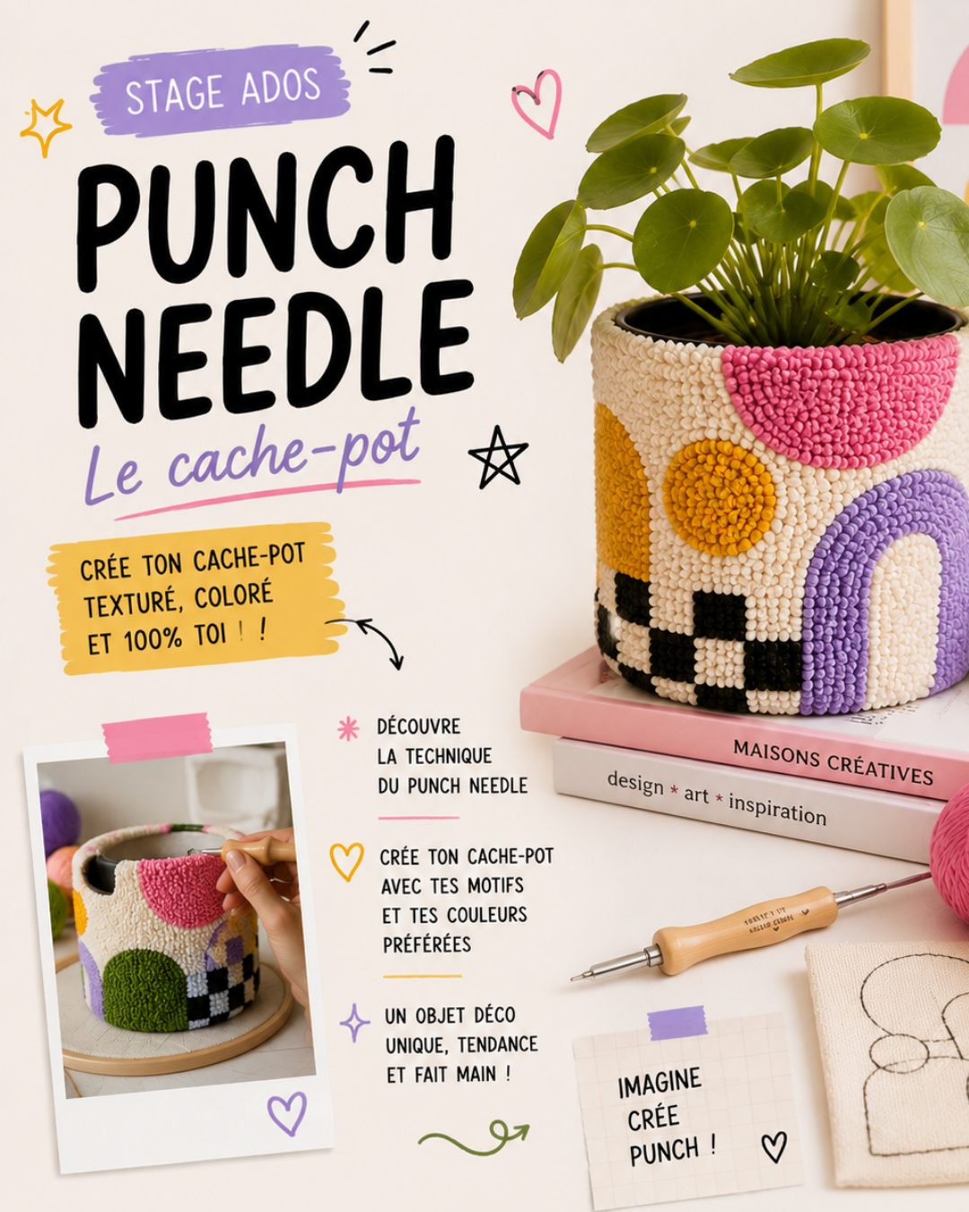 stage creatif filybul 15-17ans profondeville tissage punchneedle