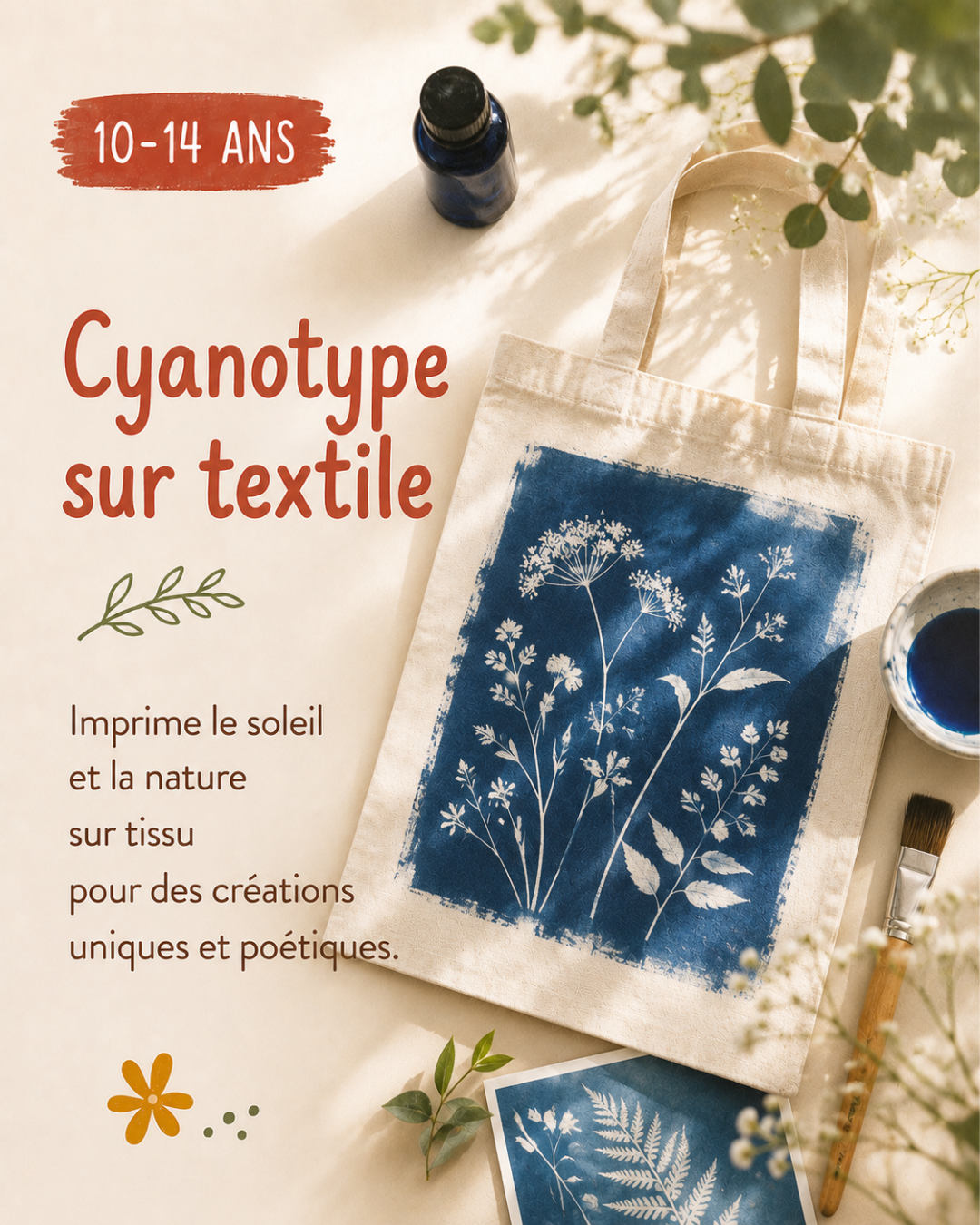 stage créatif été filybul 10-14ans profondeville cyanotype